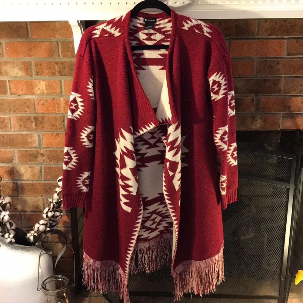 Red Tribal Cardigan Sweater